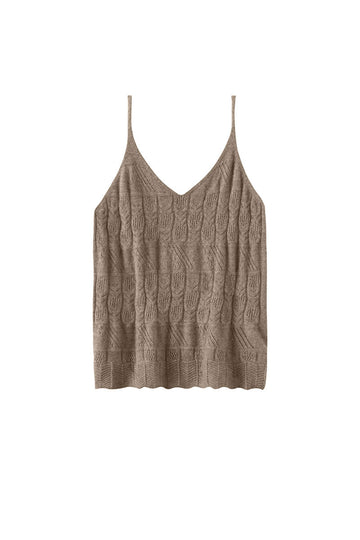 Fibflx Women's Ultrasoft Cashmere Crochet Knit V-Neck Camisole Top