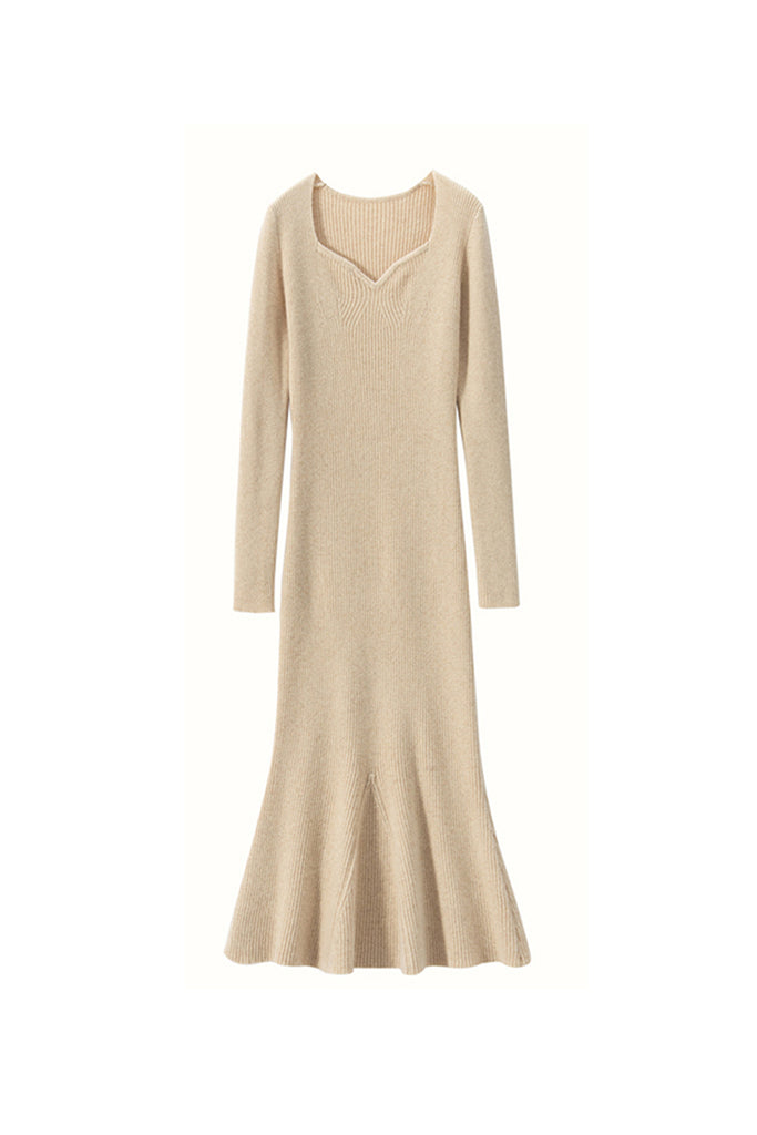 Ultrasoft Cashmere Long Sleeve Sweetheart Midi Sweater Dress  Fibflx