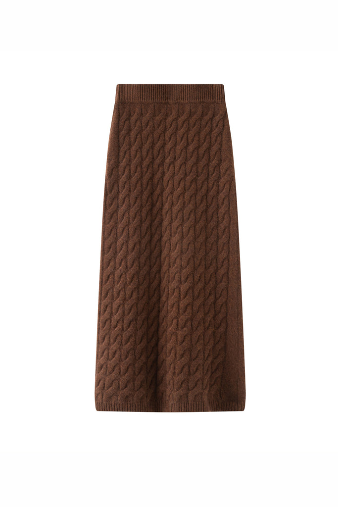 Ultrasoft Cashmere-Merino Cable Knit Maxi Sweater Skirt  Fibflx