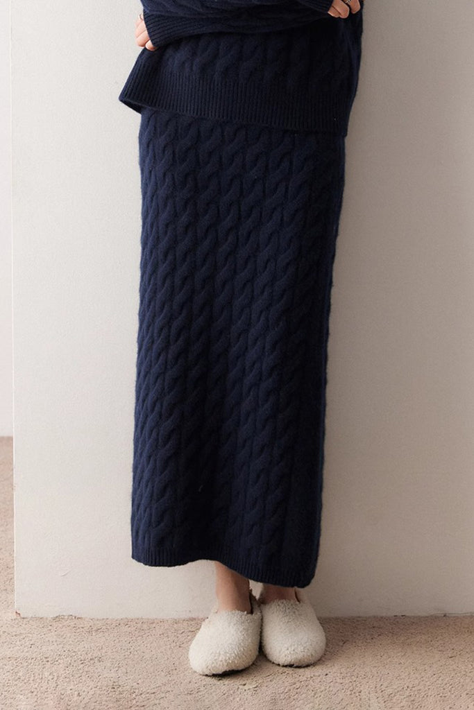 Ultrasoft Cashmere-Merino Cable Knit Maxi Sweater Skirt  Fibflx