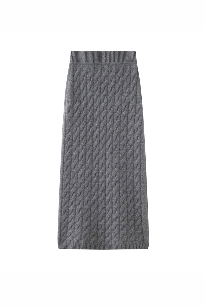 Ultrasoft Cashmere-Merino Cable Knit Maxi Sweater Skirt  Fibflx