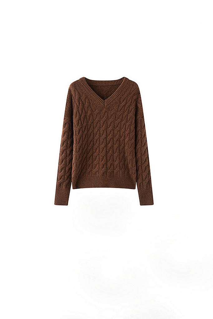 Ultrasoft Cashmere-Merino Cable Knit V-Neck Sweater  Fibflx