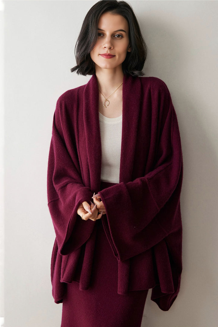 Ultrasoft Cashmere-Merino Shawl Collar Cardigan Wrap Raspberry Fuschia / One Size Fibflx