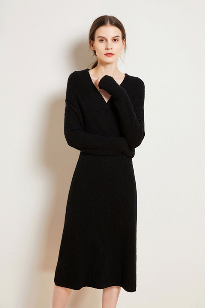 Ultrasoft Cashmere-Wool Long Sleeve Wrap Sweater Dress  Fibflx