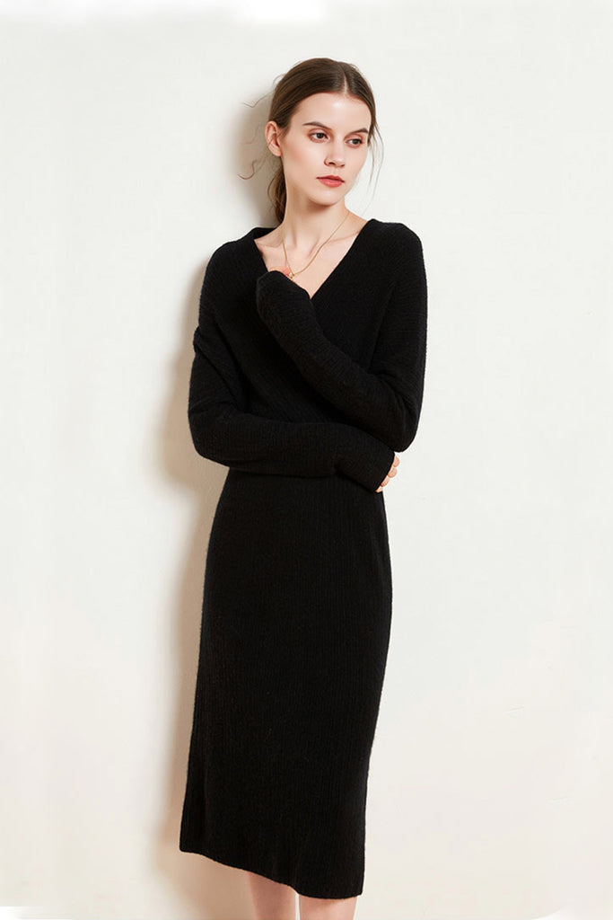 Ultrasoft Cashmere-Wool Long Sleeve Wrap Sweater Dress  Fibflx