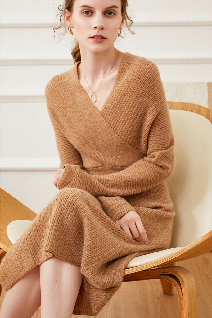 Ultrasoft Cashmere-Wool Long Sleeve Wrap Sweater Dress  Fibflx