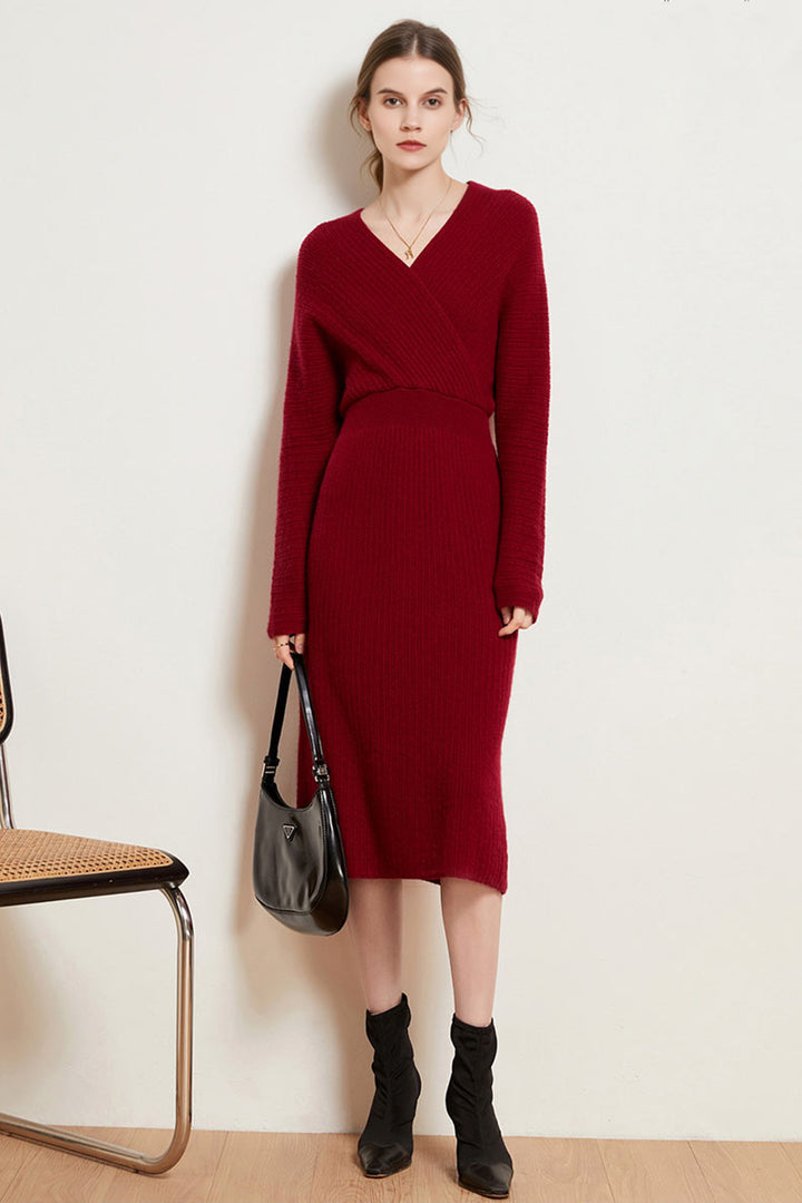 Ultrasoft Cashmere-Wool Long Sleeve Wrap Sweater Dress Crimson Red / M
