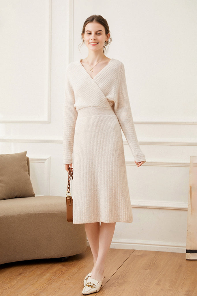 Ultrasoft Cashmere-Wool Long Sleeve Wrap Sweater Dress  Fibflx