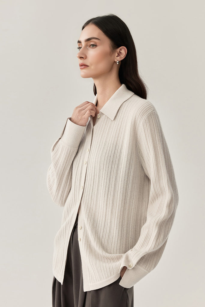 Ultrasoft Ribbed Wool Knit Button-Up Shirt  Fibflx
