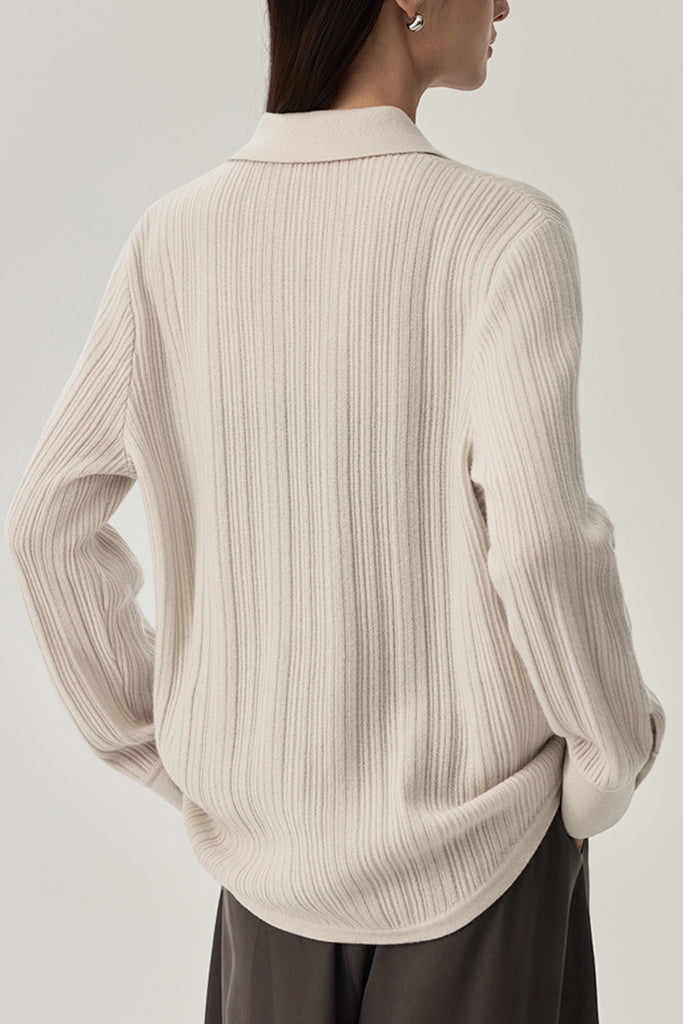 Ultrasoft Ribbed Wool Knit Button-Up Shirt  Fibflx