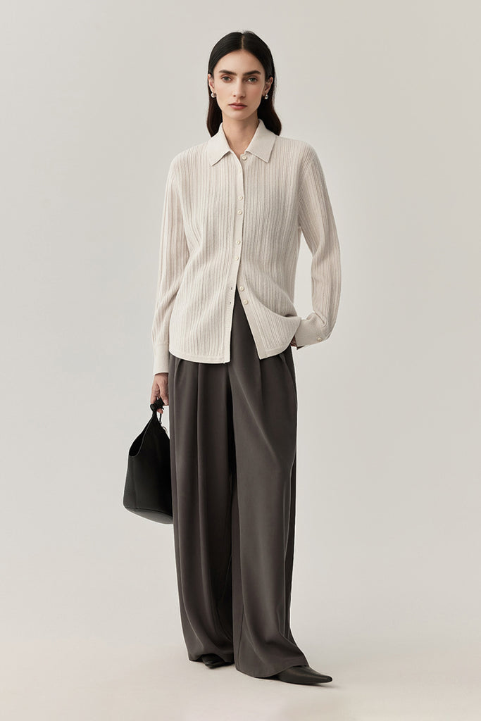 Ultrasoft Ribbed Wool Knit Button-Up Shirt  Fibflx