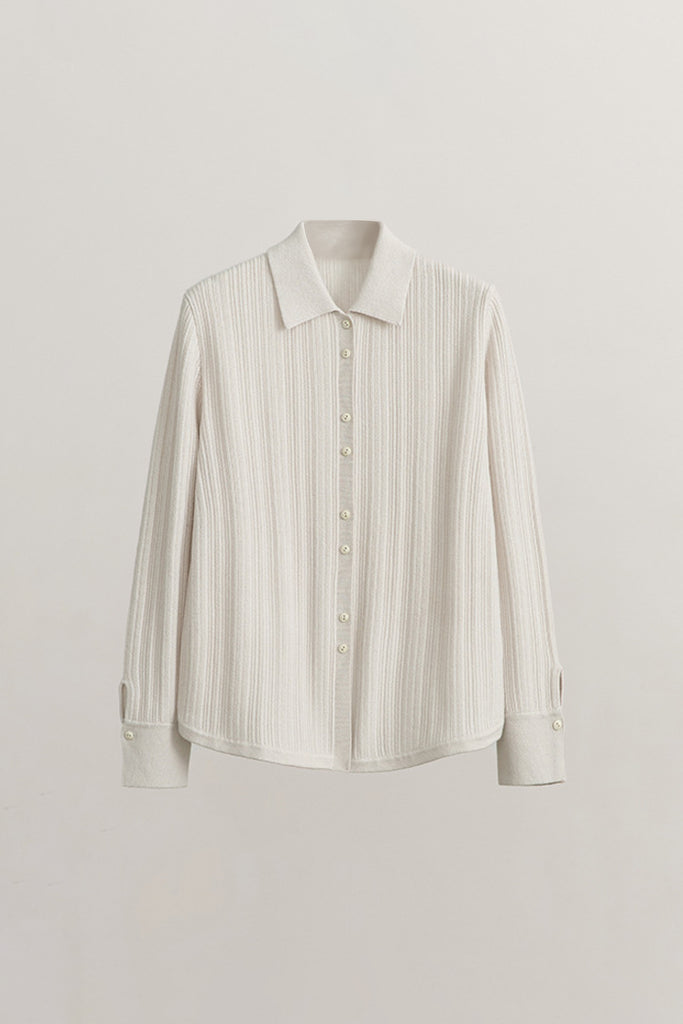 Ultrasoft Ribbed Wool Knit Button-Up Shirt  Fibflx