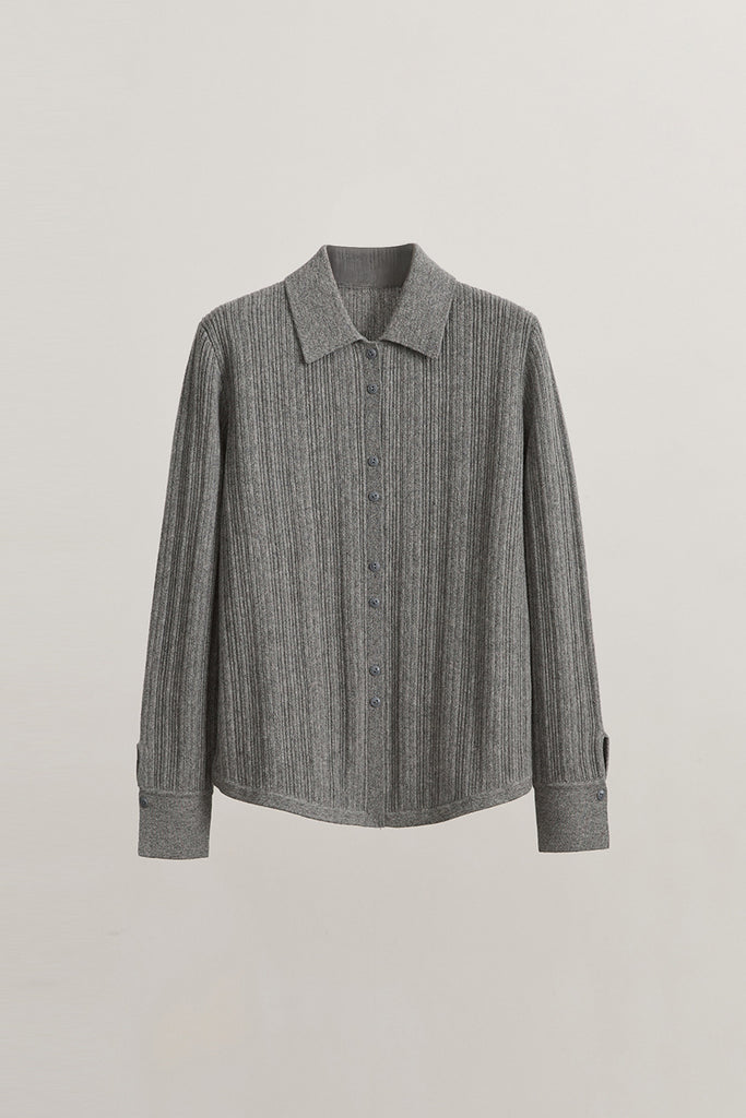 Ultrasoft Ribbed Wool Knit Button-Up Shirt Stepping Stone Grey / M Fibflx