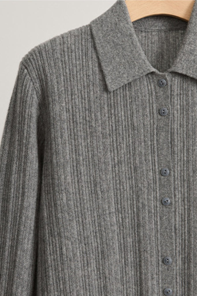 Ultrasoft Ribbed Wool Knit Button-Up Shirt  Fibflx