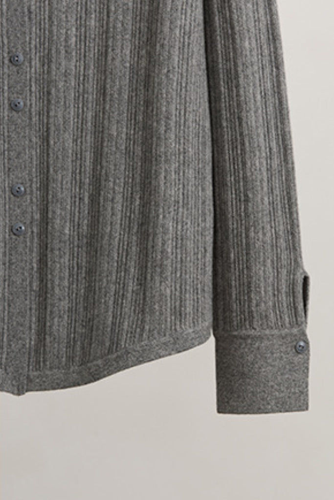 Ultrasoft Ribbed Wool Knit Button-Up Shirt  Fibflx