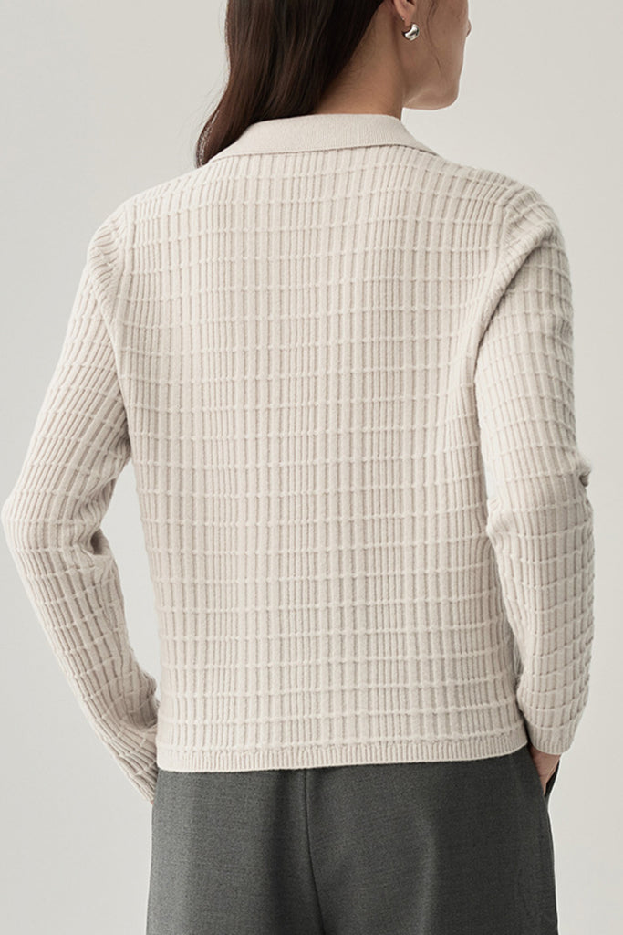 Ultrasoft Textured Wool Button-Up Polo Cardigan  Fibflx