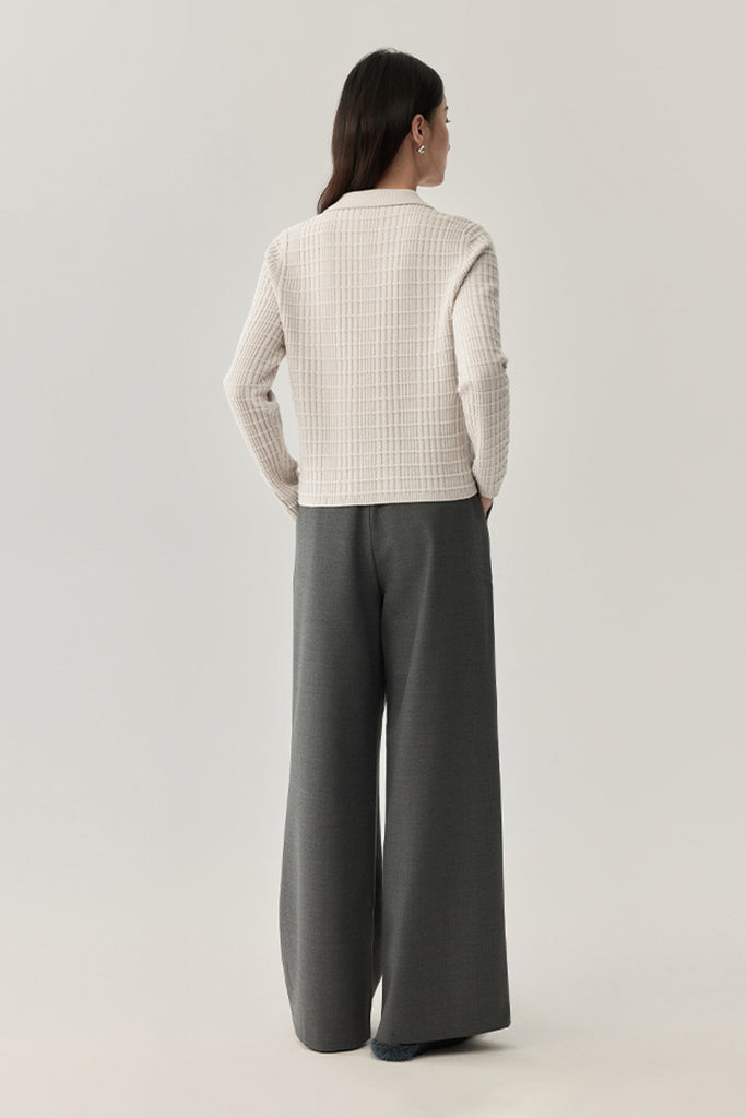 Ultrasoft Textured Wool Button-Up Polo Cardigan  Fibflx