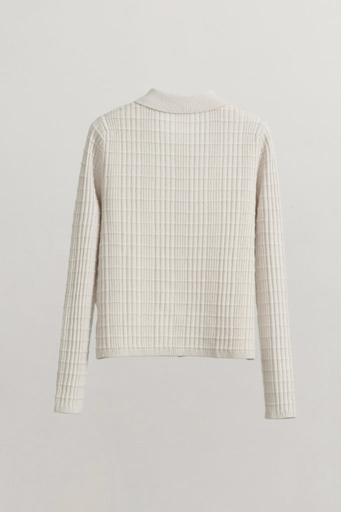 Ultrasoft Textured Wool Button-Up Polo Cardigan  Fibflx