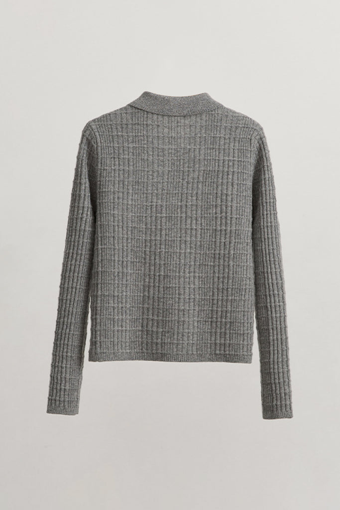 Ultrasoft Textured Wool Button-Up Polo Cardigan  Fibflx