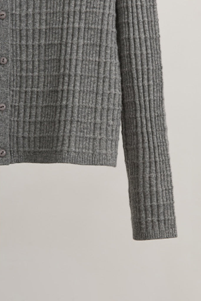 Ultrasoft Textured Wool Button-Up Polo Cardigan  Fibflx