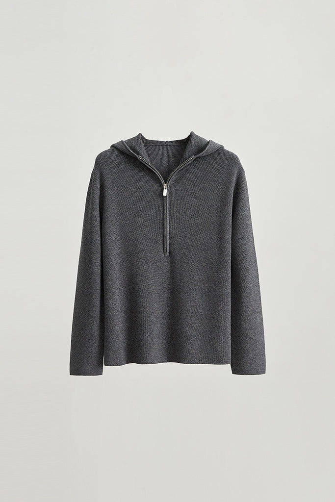 Ultrasoft Washable Merino Wool Half-Zip Sweater Hoodie Heather Dark Grey / M Fibflx