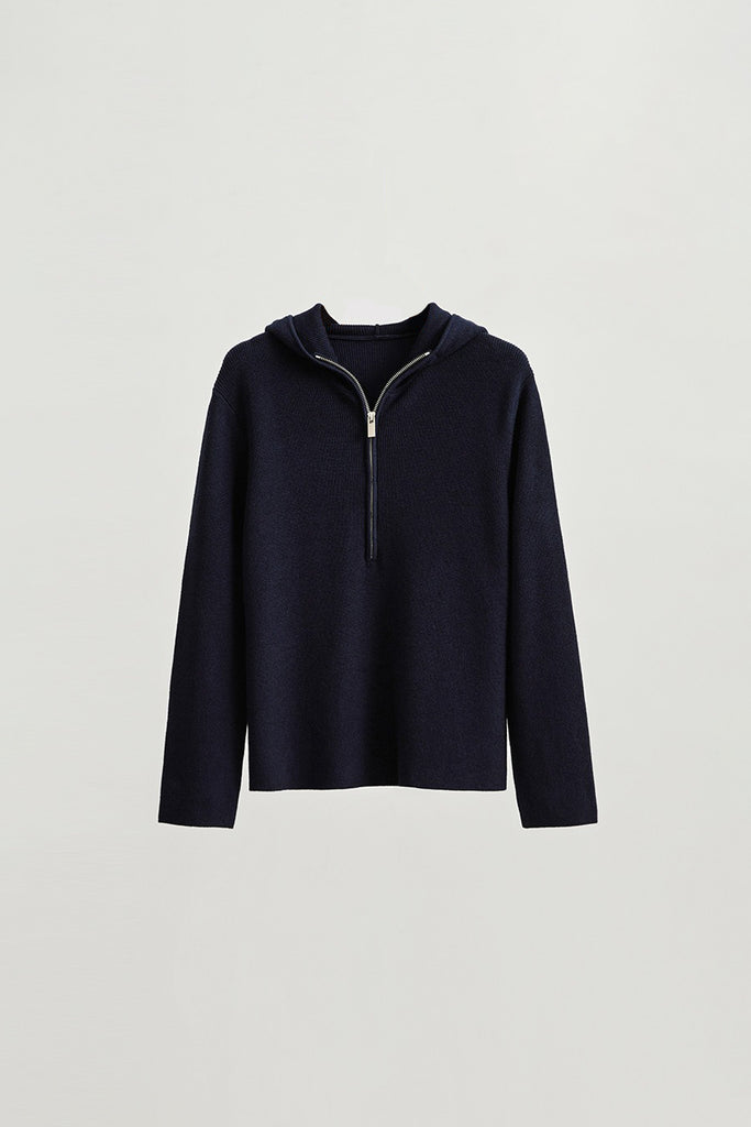 Ultrasoft Washable Merino Wool Half-Zip Sweater Hoodie Mid Night Blue / M Fibflx