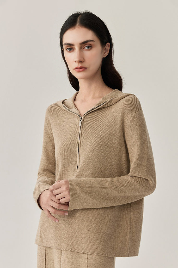 Ultrasoft Washable Merino Wool Half-Zip Sweater Hoodie  Fibflx