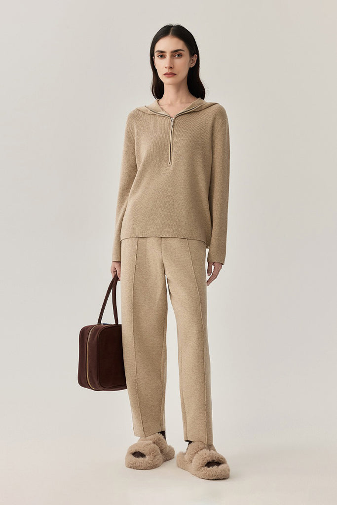 Ultrasoft Washable Merino Wool Half-Zip Sweater Hoodie  Fibflx