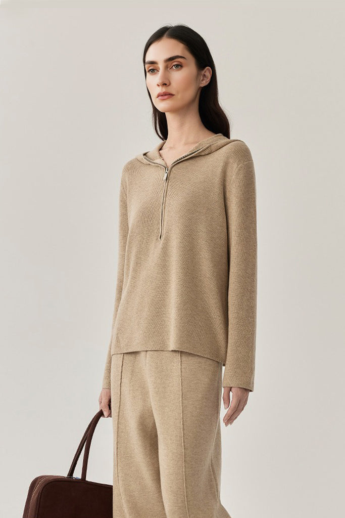 Ultrasoft Washable Merino Wool Half-Zip Sweater Hoodie  Fibflx