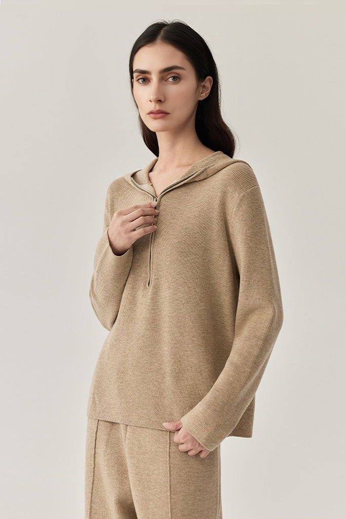 Ultrasoft Washable Merino Wool Half-Zip Sweater Hoodie  Fibflx