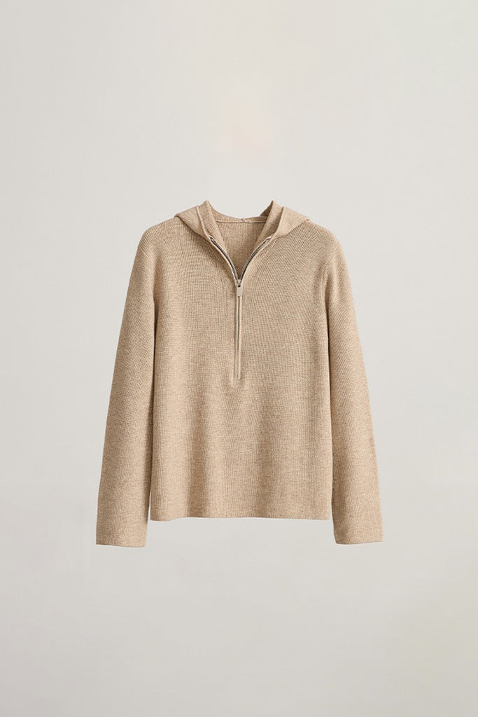 Ultrasoft Washable Merino Wool Half-Zip Sweater Hoodie  Fibflx