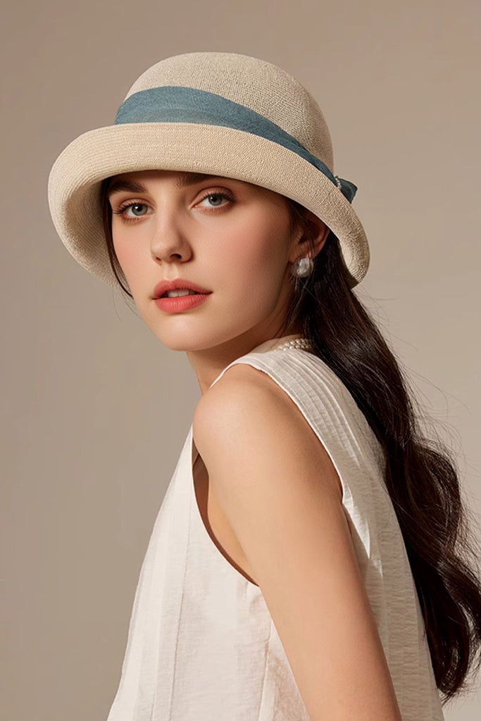 UPF 50+ Packable Summer Cloche Hat with Ribbon Ivory / One Size Fibflx
