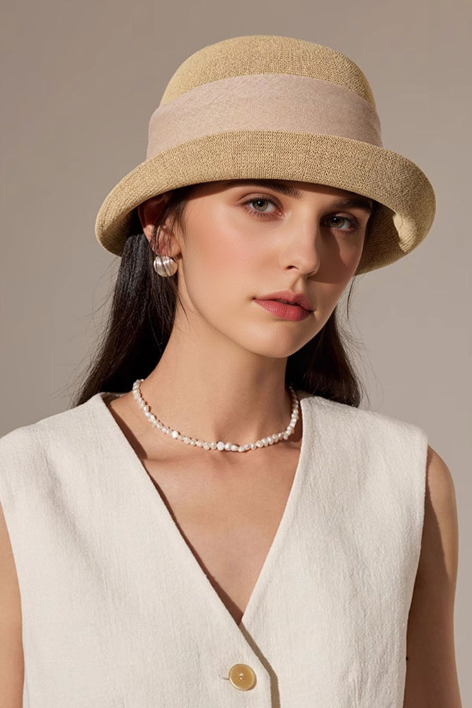 UPF 50+ Packable Summer Cloche Hat with Ribbon Oak Beige / One Size Fibflx