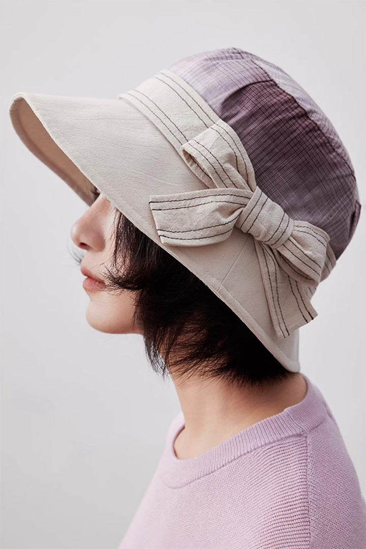UPF100 Cotton Patchwork Bow Bucket Hat Fibflx