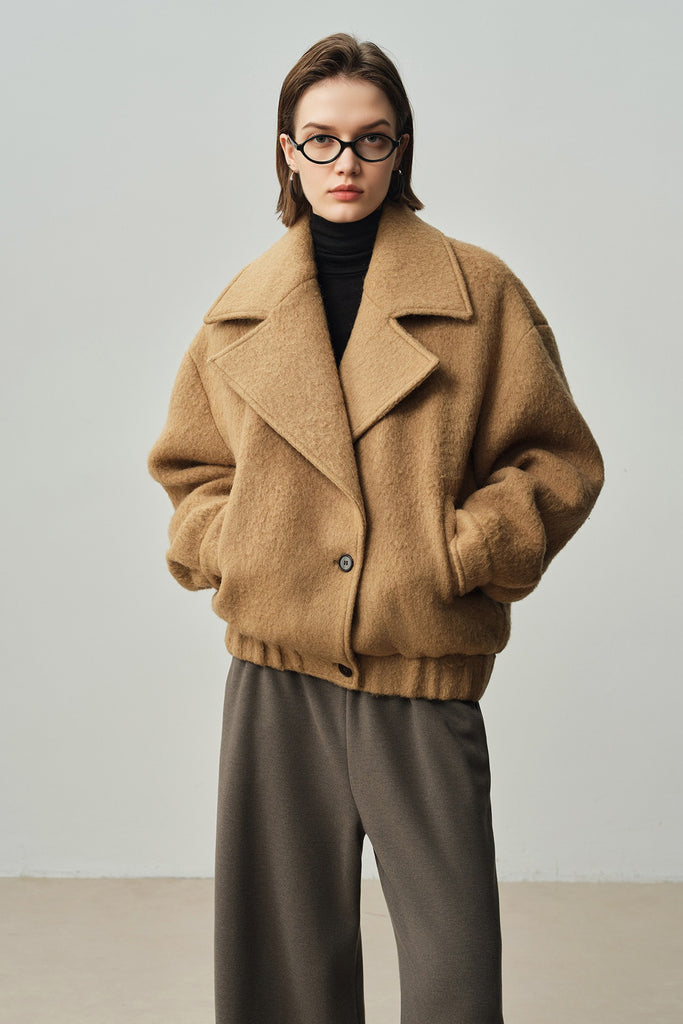 Vintage Alpaca Wool Button-Up Bomber Jacket  Fibflx