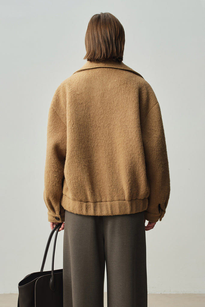 Vintage Alpaca Wool Button-Up Bomber Jacket  Fibflx