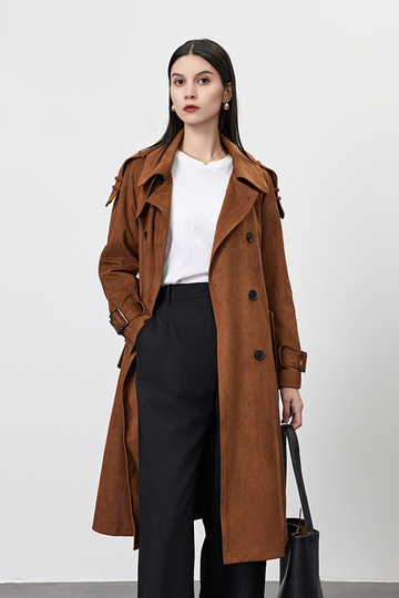 Fibflx Women's Vintage Belted Suede Trench Coat