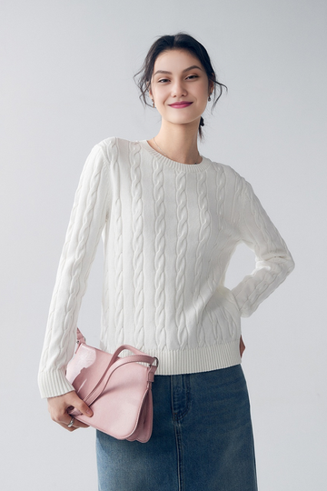 Fibflx Women's Vintage Cable Knit Crewneck Sweater