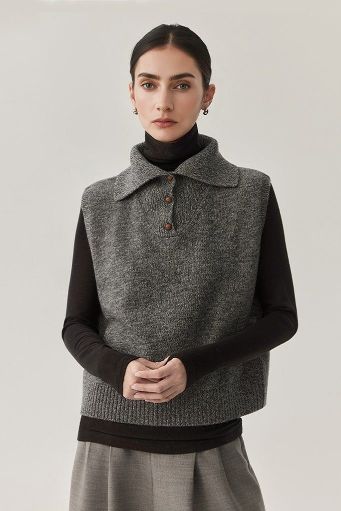 Vintage Collared Wool Marled Sweater Vest  Fibflx