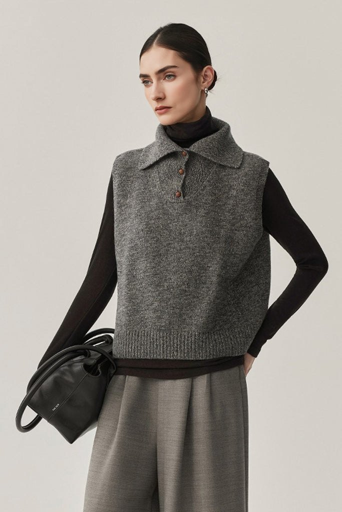 Vintage Collared Wool Marled Sweater Vest  Fibflx