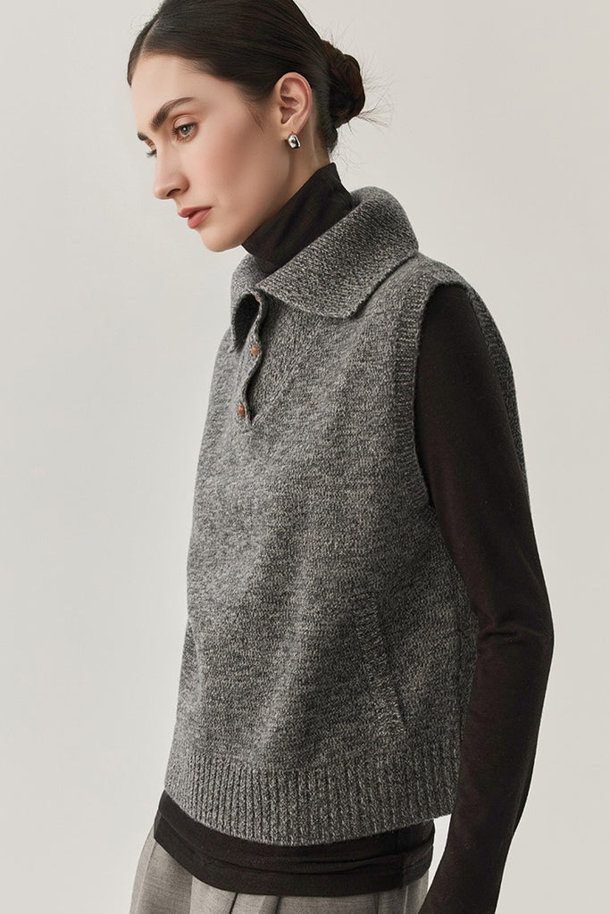 Vintage Collared Wool Marled Sweater Vest  Fibflx