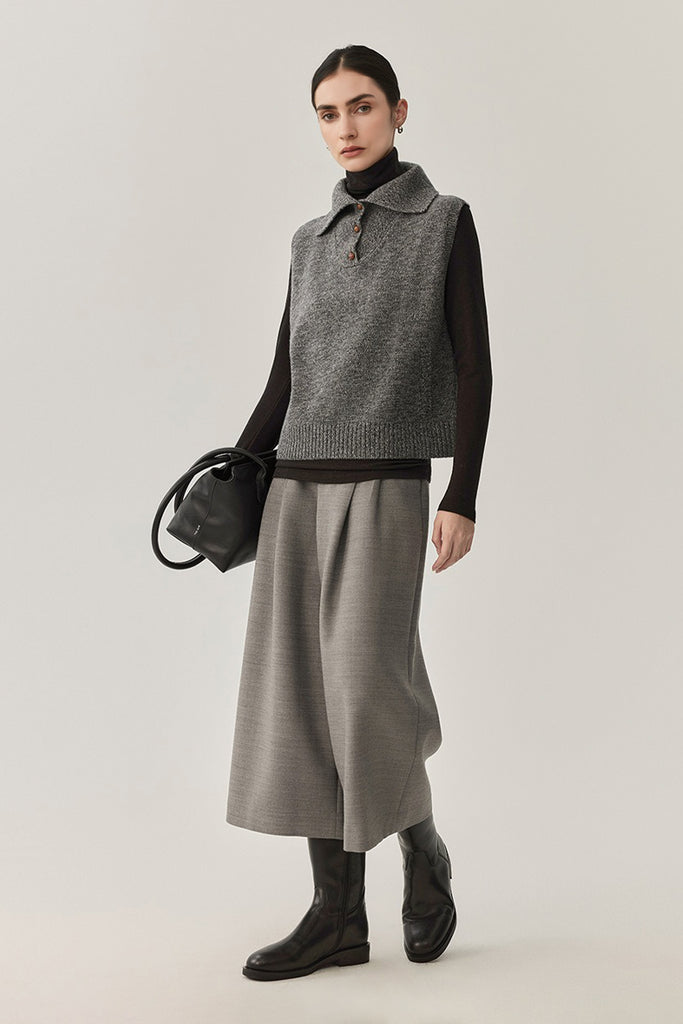 Vintage Collared Wool Marled Sweater Vest  Fibflx