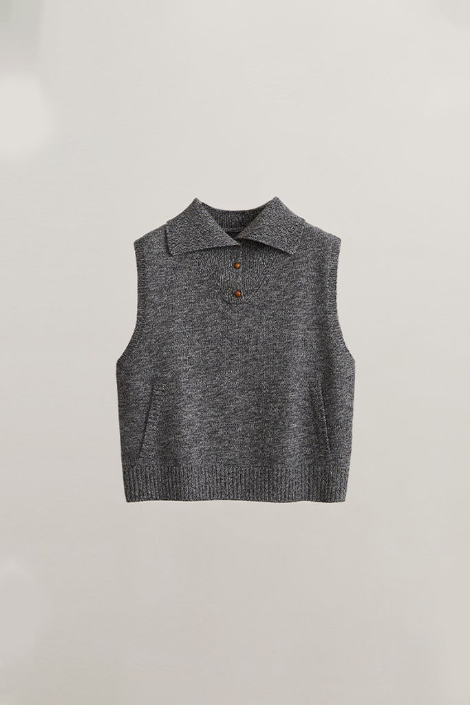 Vintage Collared Wool Marled Sweater Vest  Fibflx