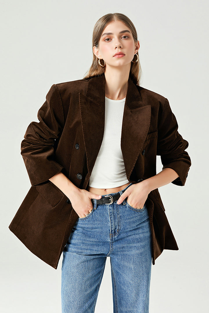 Vintage Corduroy Double-Breasted Blazer in Brown Chocolate Brown / One Size Fibflx