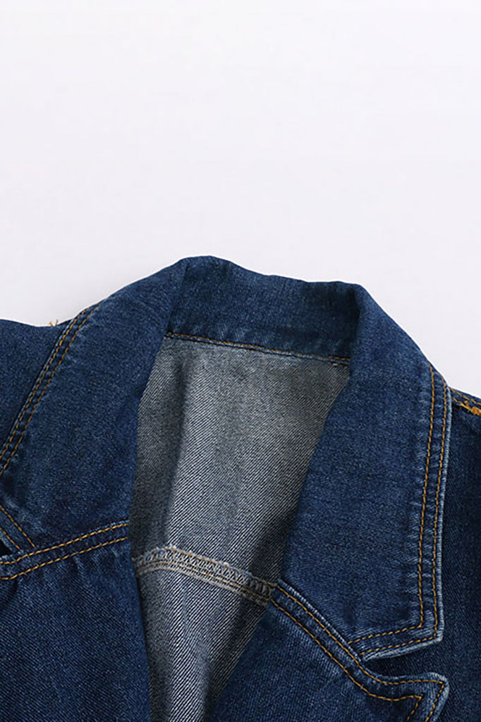 Vintage Denim Bomber Vest & Denim Slit Front Midi Skirt - Denim Set  Fibflx