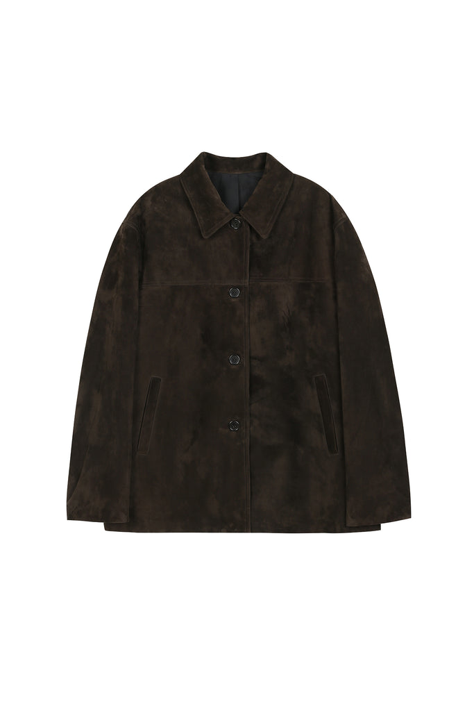 Vintage Suede Texture Button-Up Shirt Jacket  Fibflx