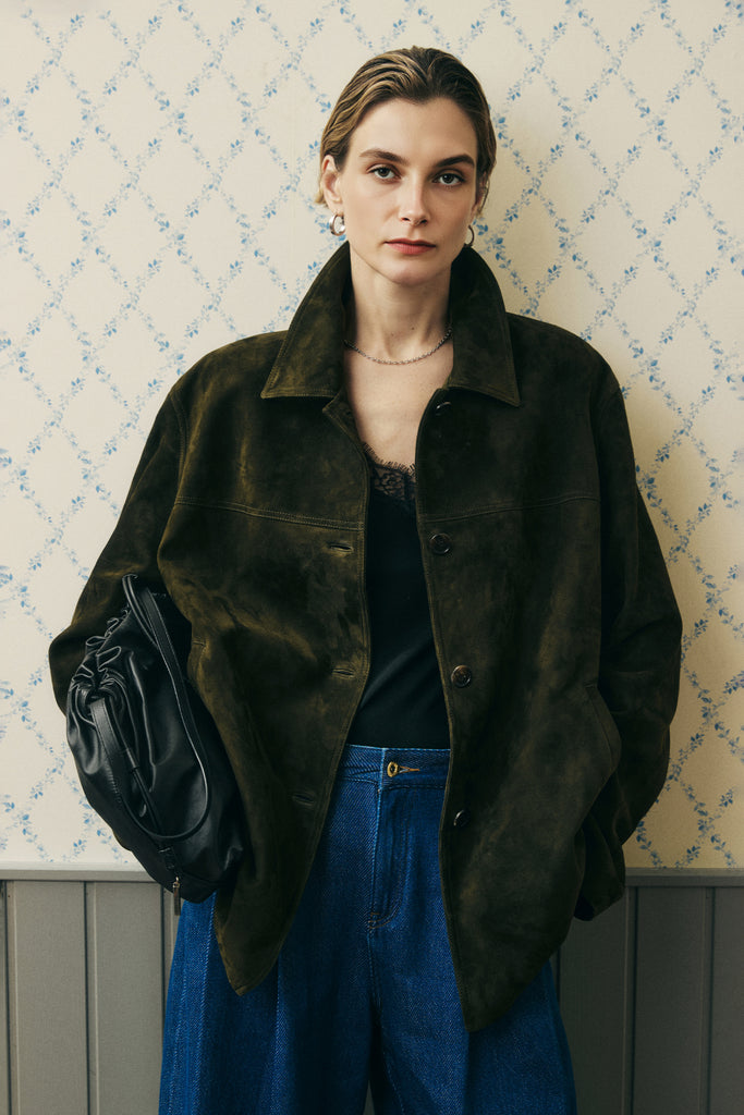 Vintage Suede Texture Button-Up Shirt Jacket  Fibflx