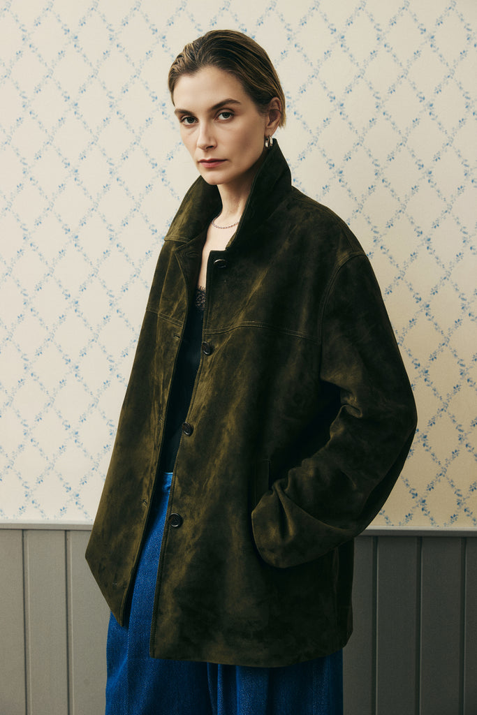 Vintage Suede Texture Button-Up Shirt Jacket  Fibflx