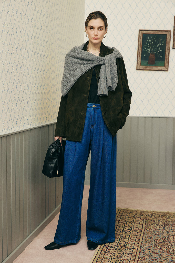 Vintage Suede Texture Button-Up Shirt Jacket  Fibflx