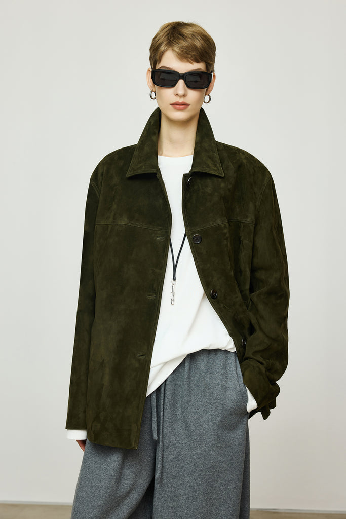 Vintage Suede Texture Button-Up Shirt Jacket  Fibflx